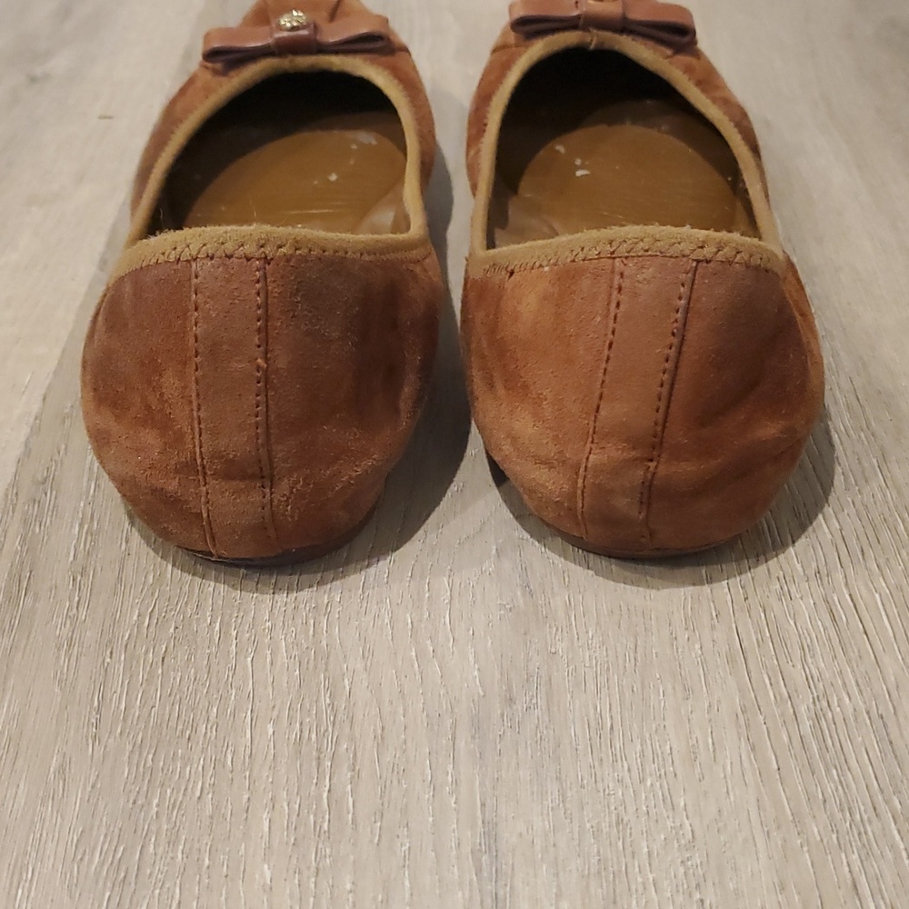 Tory Burch Suede Leather Ally Bow Ballet Flat size 7M Brown slip on pleated - Picture 5 of 7